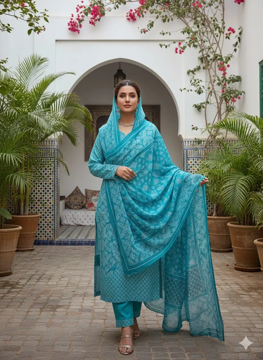 Fluorescent green Cotton Three Piece for Women Salwar Kameez